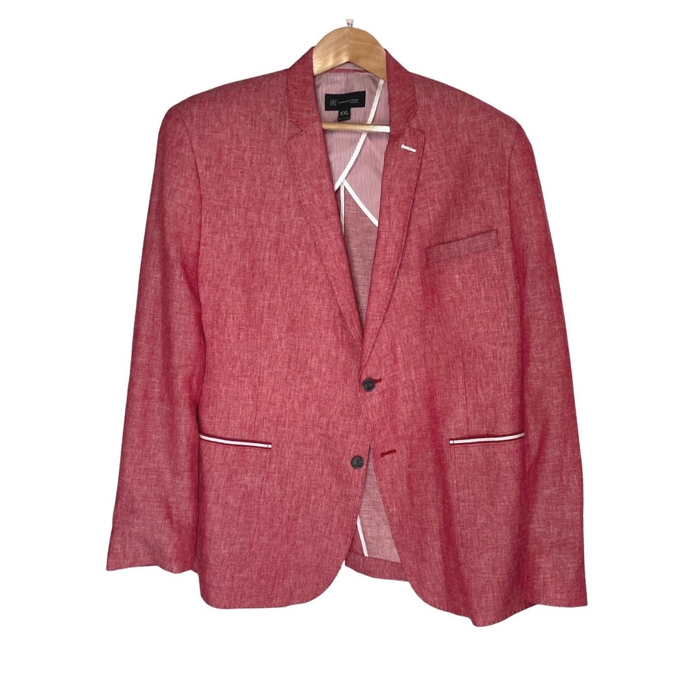 INC International Concepts Mens XXL Red Linen Cotton Slim Fit Blazer Coat *READ